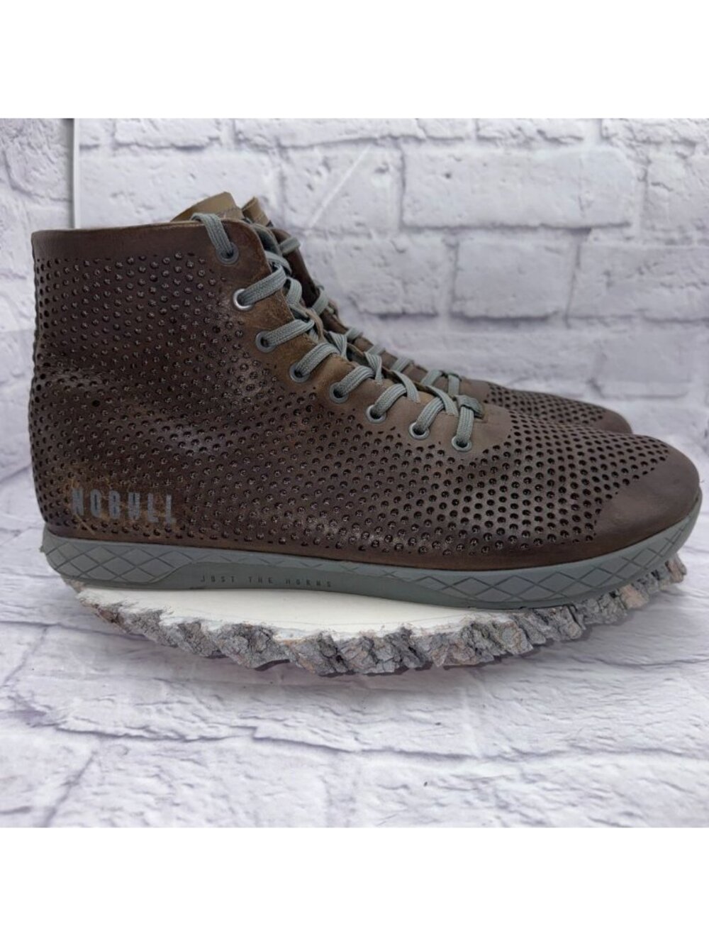 NOBULL High-Top Trainer Coffee Perforated Leather Gray Sole Mens Size 15 Sneaker - Picture 4 of 13